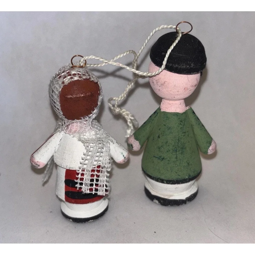 Vintage Folk Art European Wooden Handpainted Couple Ornament-Christmas Decor